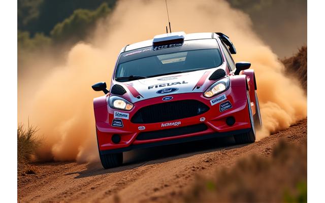 2018 Ford Fiesta R5 Spec rally car, captured in a dynamic cornering shot